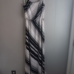 WHBM Elegant Black and White Striped Maxi Dress Size S